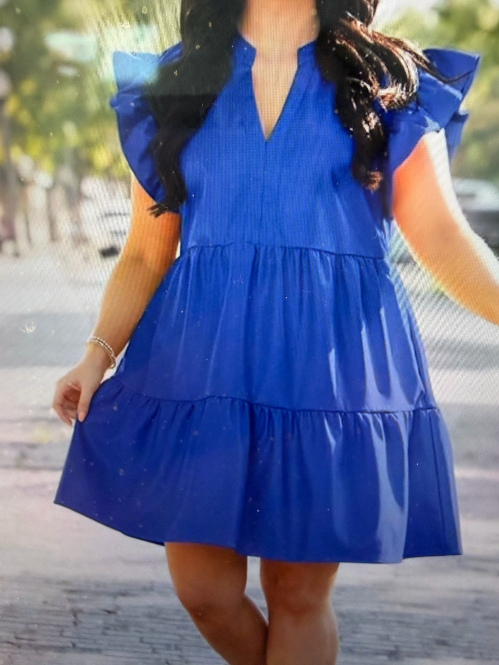 Ruffle Short Sleeve V Neck Blue Tiered Dress - NWT - Size XL - 100% Cotton